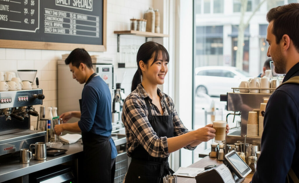 カナダのワーホリ中にカフェで働く日本人女性