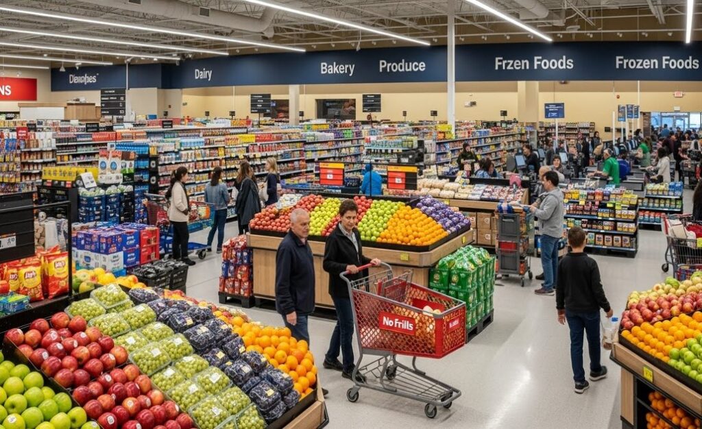 カナダのスーパーマーケットの野菜・果物コーナー
