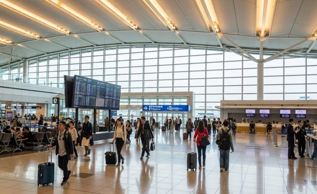 人が行きかう羽田空港のターミナル