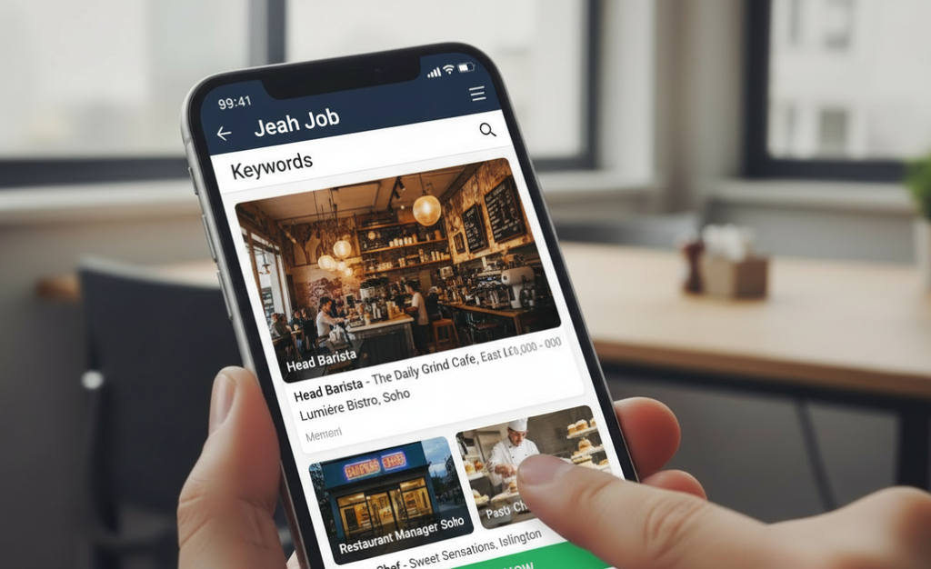 スマホで求人サイトを見る女性の手
